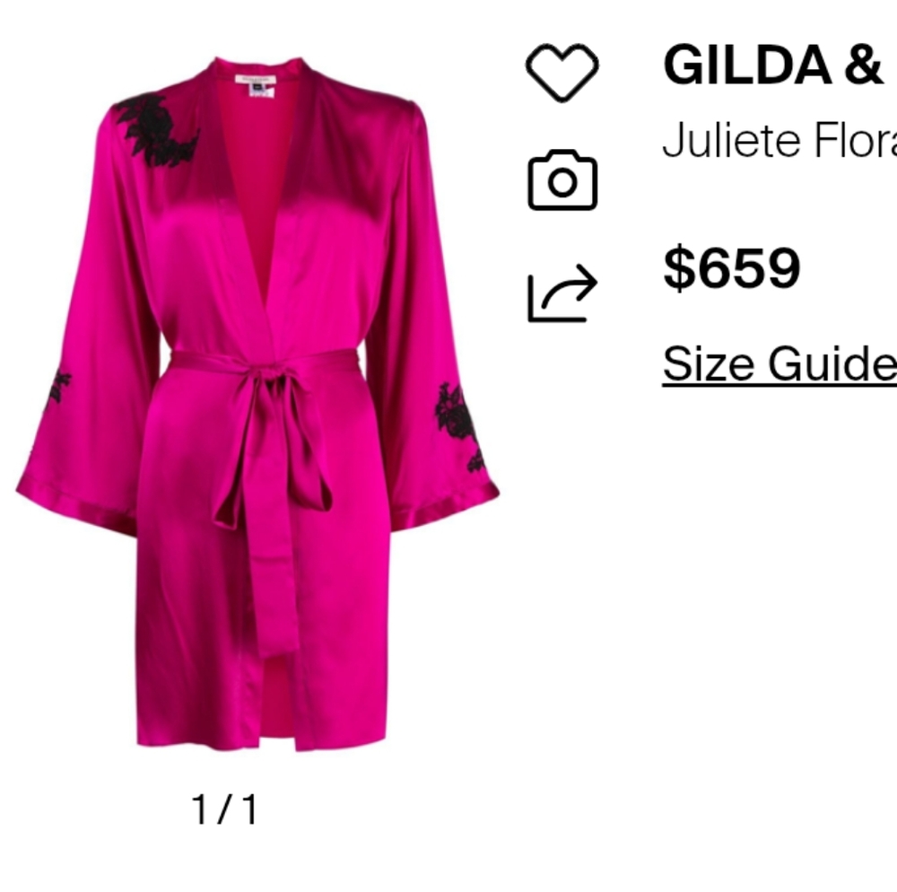 Gilda & Pearl Luxury 100% Silk Sexy Sleepwear‎ Intimates Pink Robe With No Belt
